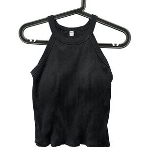 Uniqlo Bra Tank Top Womens M Black Ribbed Halter Padded Built In Bra Comfort